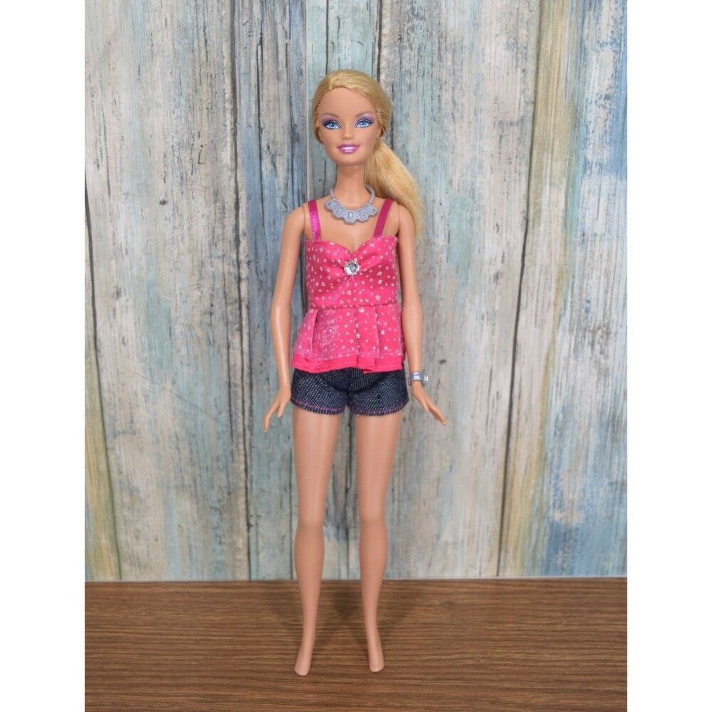 Barbie Doll Blonde Bend Knee Blue Eyes Necklace Bracelet Shorts & Top Outfit